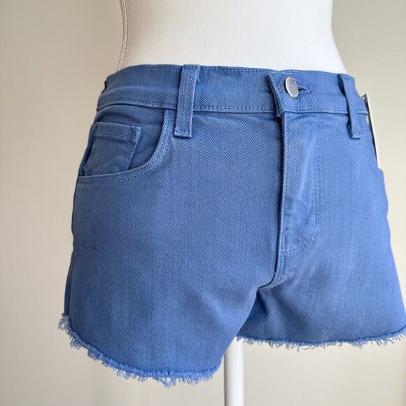 L’AGENCE Audrey Jean Shorts Mid Rise Cut Off Blue Stretch Denim US 25 NWT - Picture 9 of 11